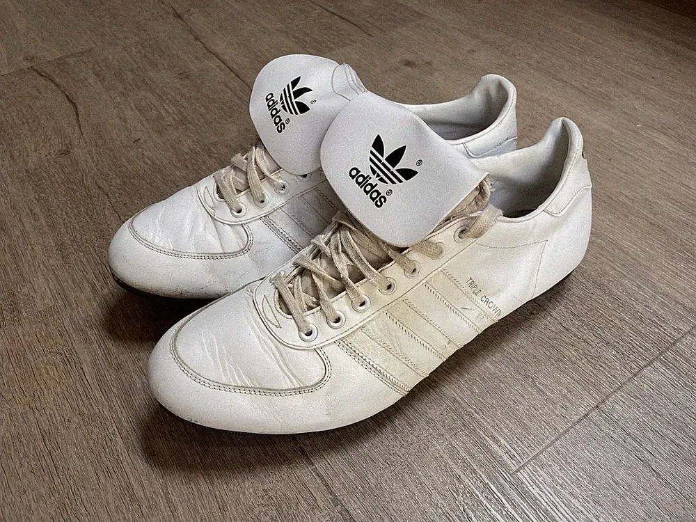 Vintage 80s ADIDAS Triple Crown SOCCER CLEATS Leather Taiwan WHITE Sz 12.5