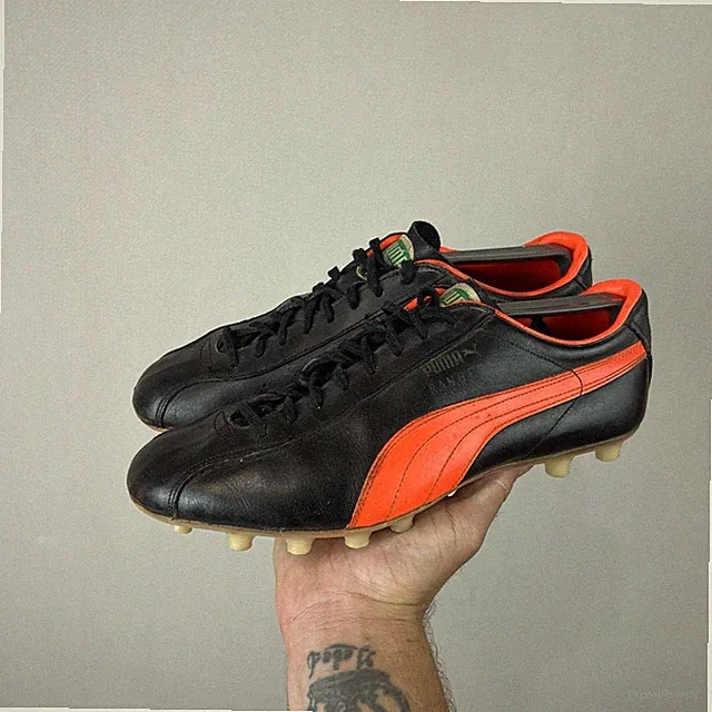 VINTAGE 80s PUMA RANGER Football Boots UK 8,5 Black/Orange Made in Yugoslavia