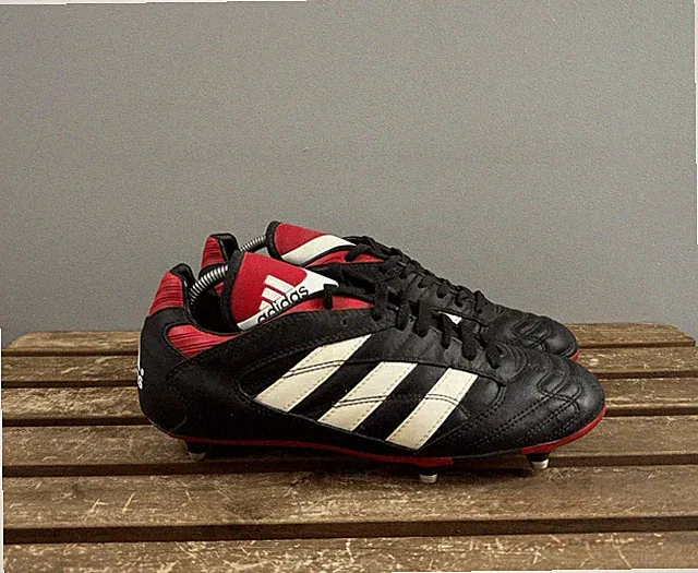 Vintage 90s Adidas 1996 Soccer Boots Football Cleats Shoes Black Red US 8.5 UK 8