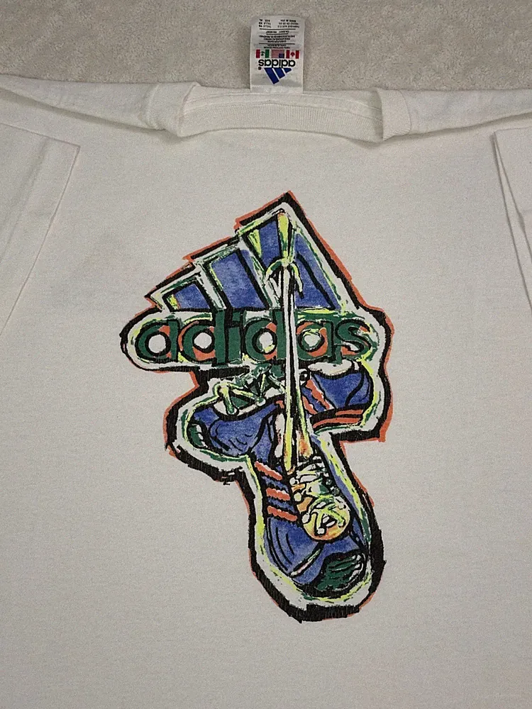 Vintage 90s Adidas Football Soccer Shoes Cleats Neon Streetwear Art T-Shirt, M L