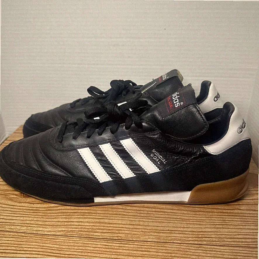 Vintage 90s Adidas Mundial Goal Black Suede Leather Shoes Sneakers Mens 13.5