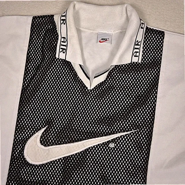 Vintage 90s Nike Air Polo Shirt Mens L Black White Mesh Soccer Jersey Retro