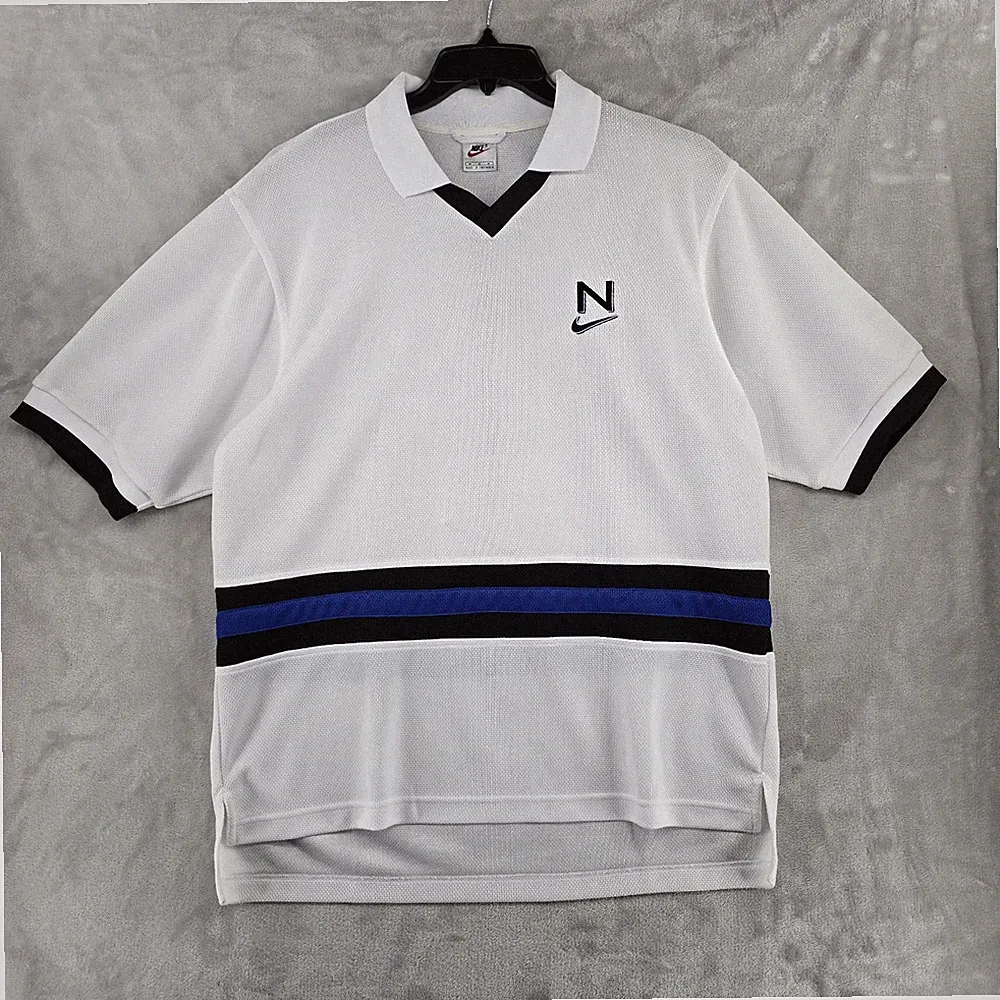 Vintage 90s Nike Mini Swoosh Knit Collared Soccer Jersey, Rare Logo Nike Large