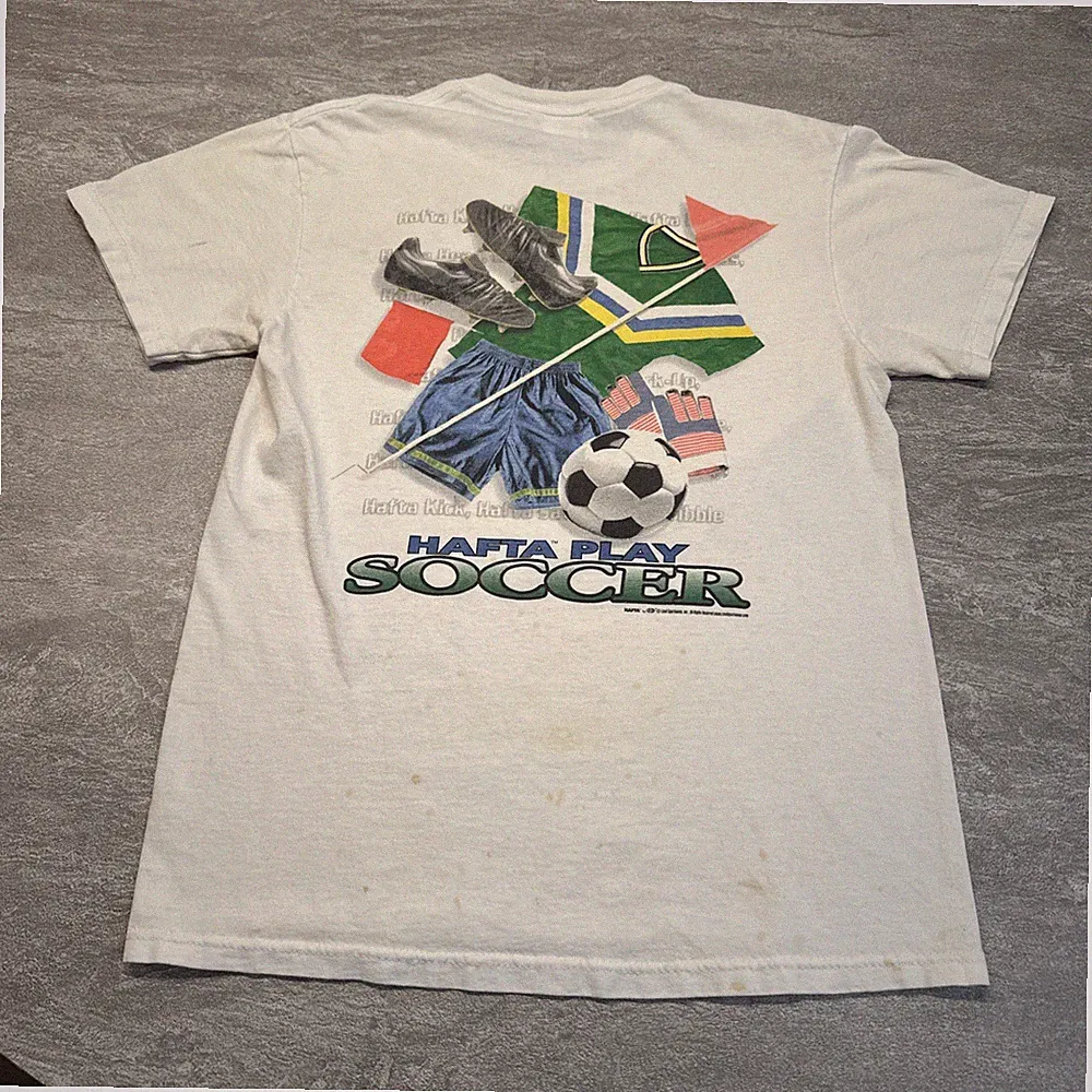 Vintage 90s Youth Kids Boys Hafta Play Soccer Ball Cleats Jersey Shirt Large