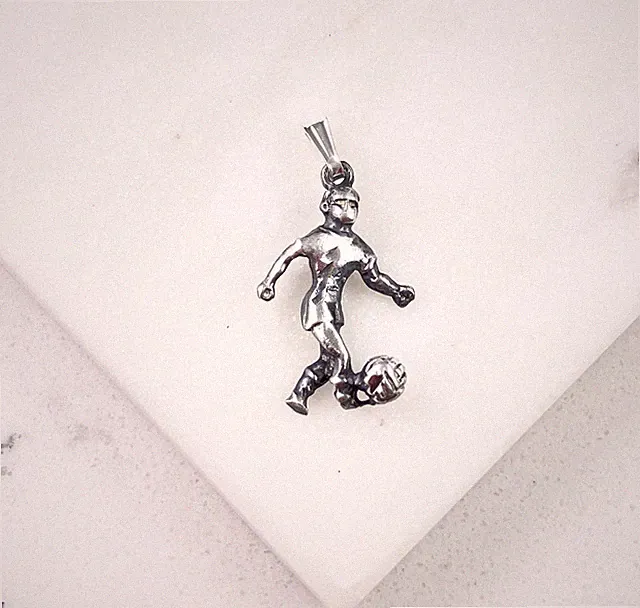 Vintage 925 Sterling Silver Soccer Player Boy Charm Pendant