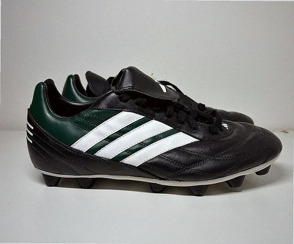 Vintage Adidas Black Green Leather Soccer Cleats Mens Sz 8.5 663125 Rare 1999