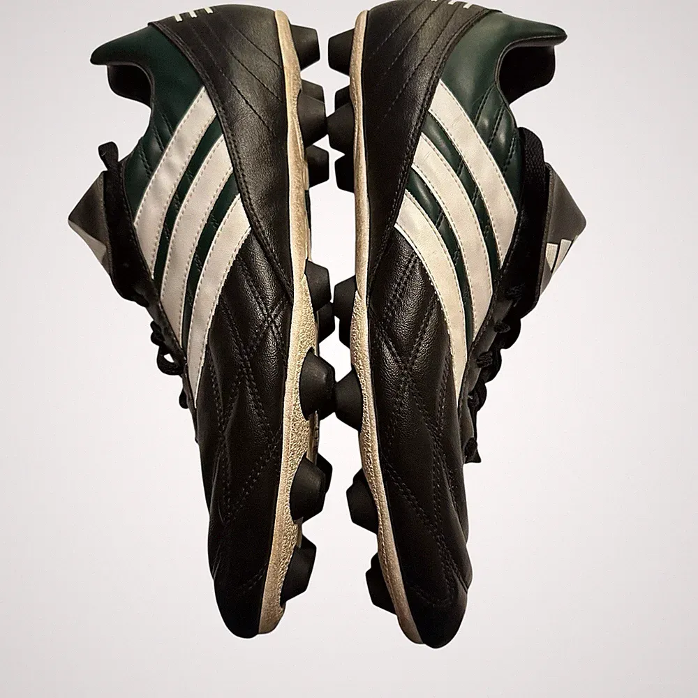 Vintage Adidas Black Green Leather Soccer Football Cleats Mens 11.5 663125 Rare