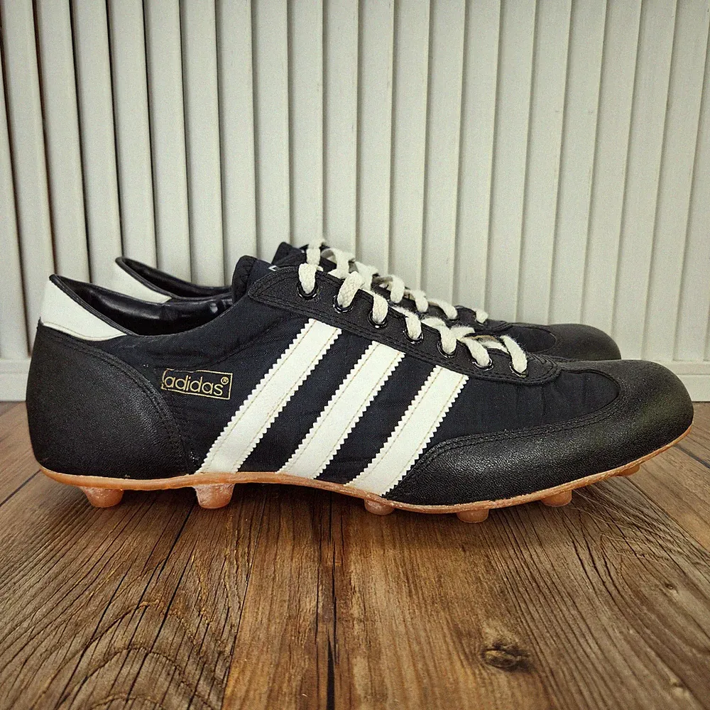VINTAGE Adidas Soccer Cleats Mens Size 12 Black White Gum 70s 80s Retro 158406