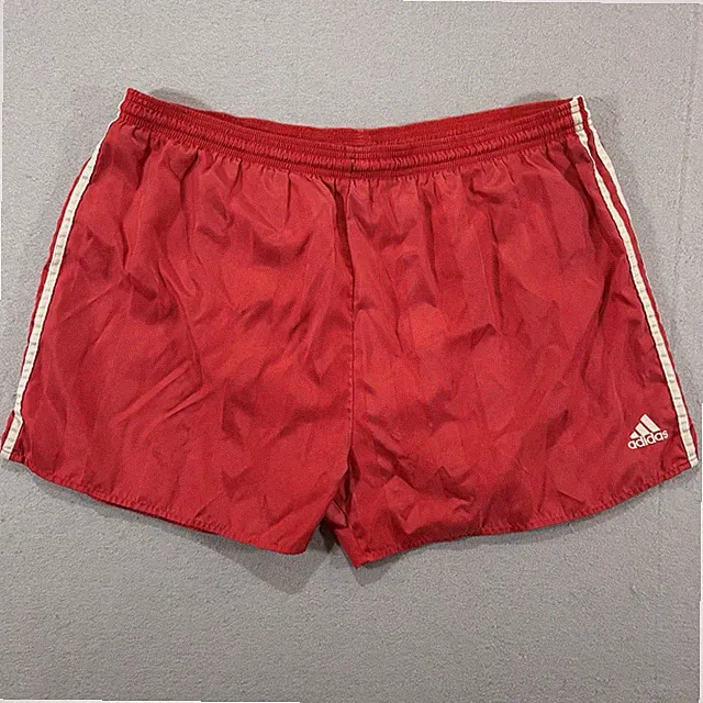 Vintage Adidas Soccer Shorts 90s XL 38” Waist Red Faded 3 Stripe Nylon Read