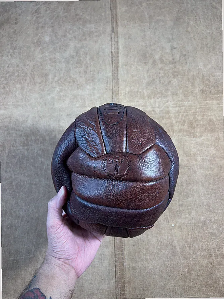 Vintage Antique Leather Soccer Ball Futbol Sportswear Brown