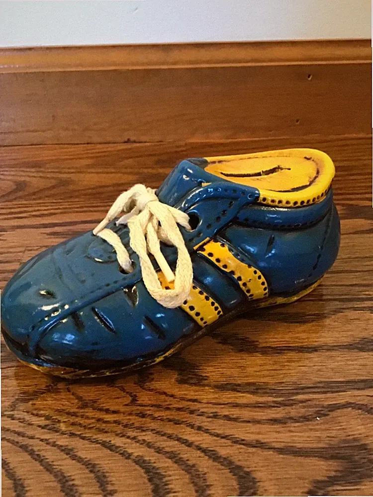Vintage Blue Yellow Shoe Sneaker Baseball Soccer Football Sports Cleats Bank