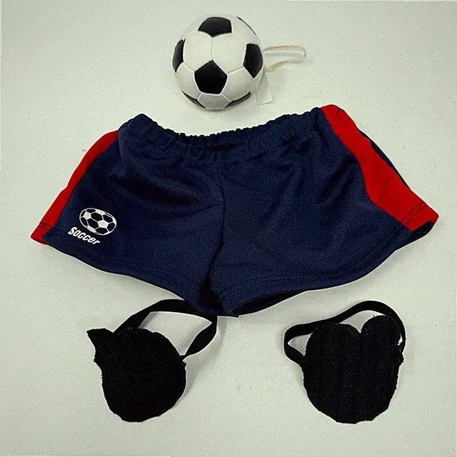 Vintage Build A Bear Soccer Outfit Shorts Shin Guards Ball Uniform Navy Blue Red