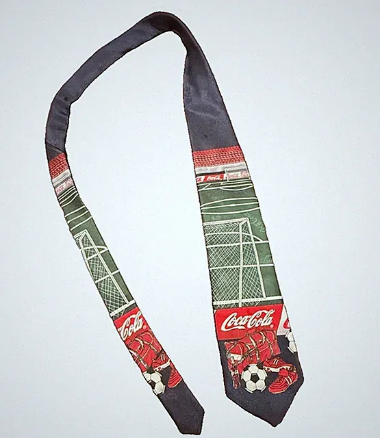Vintage Coca Cola Soccer Necktie Men’s Coke Football Goal Cleats Novelty Tie
