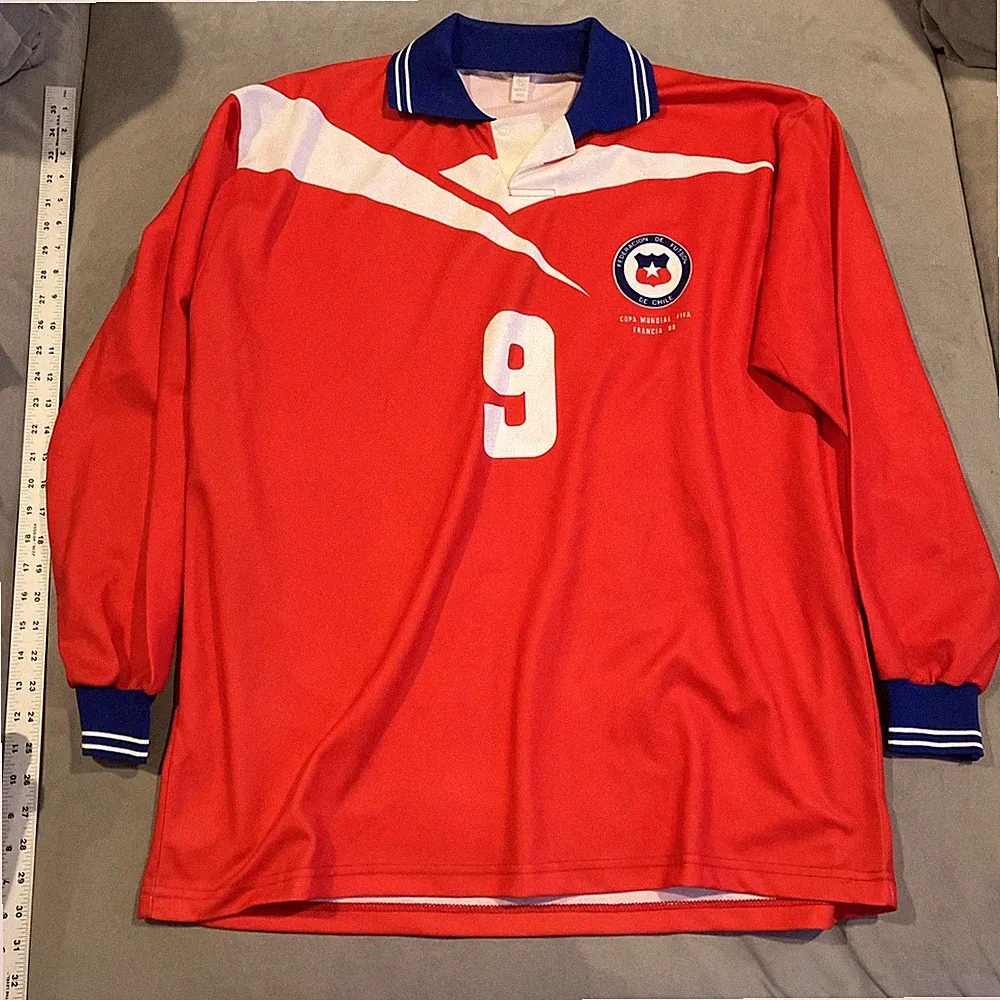 Vintage- FEDERACION DE CHILE- 1998 COPA MUNDIAL- Zamorano LONG SLEEVE Jersey- XL