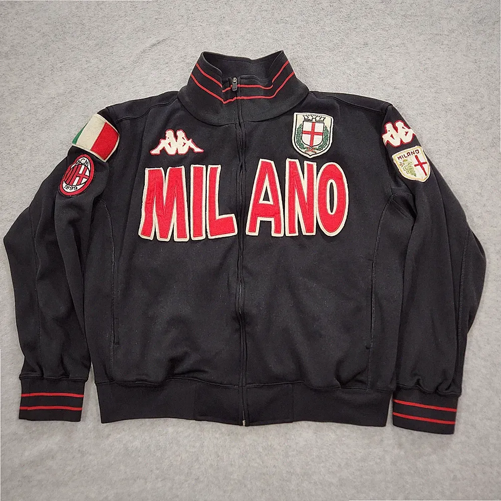 Vintage Kappa AC Milan Jacket Mens Large Black Full Zip Soccer Track Y2K Medium*