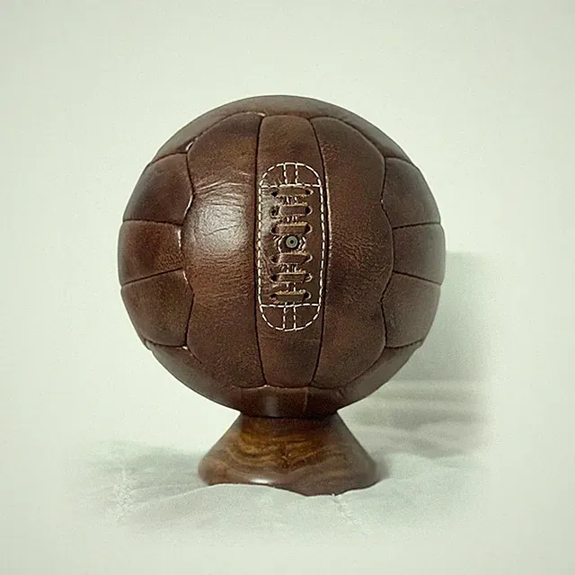 Vintage Leather Soccer Ball 18 Panel Handmade Retro Football with Wooden Base