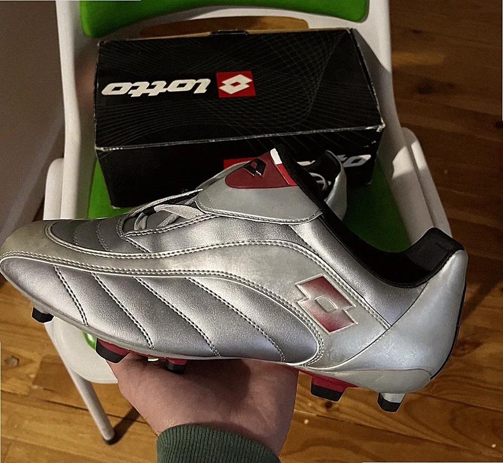 Vintage New Unused 2003 Lotto Vortice FG-2T Silver Football Soccer Cleats Us 11