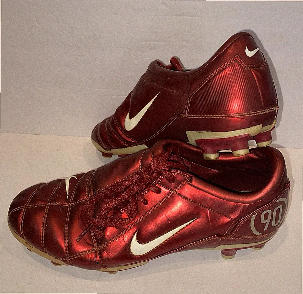 Vintage Nike Total 90 III SG Soccer Cleats Dark Red White Size 5.5Y Rare