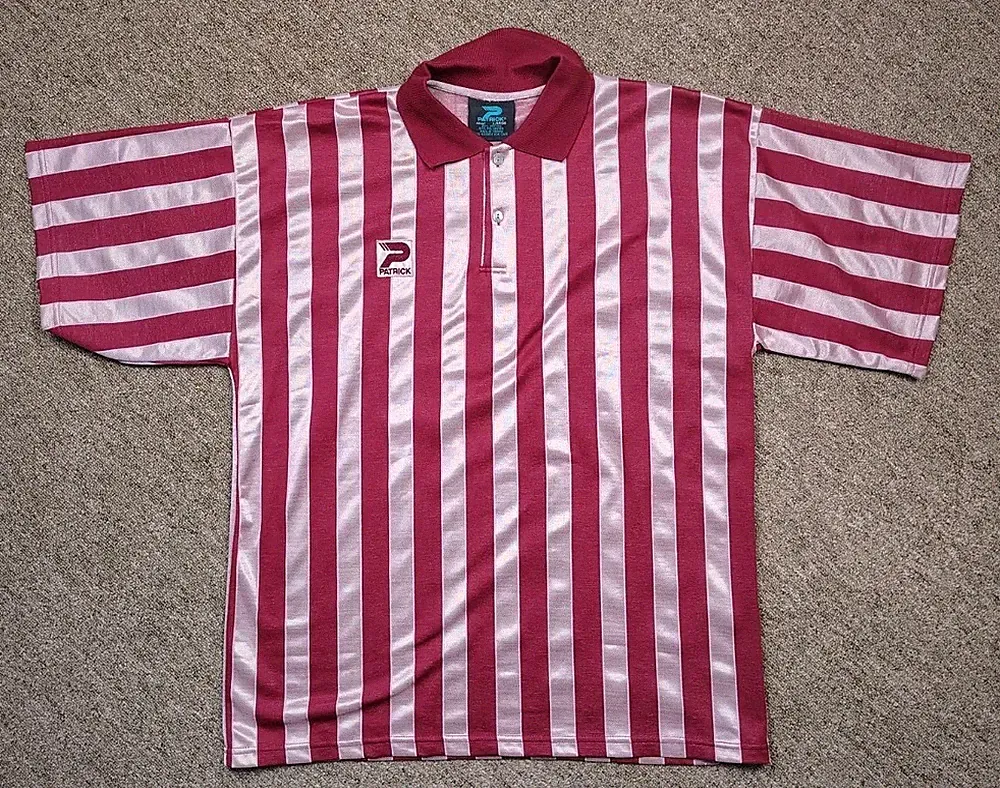 Vintage PATRICK Soccer Jersey Men L Maroon Striped Collared Short Sleeve