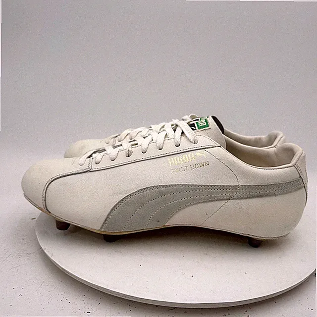 Vintage Puma First Time Men Size 10 1White Grey Leather Football Cleats Shoes