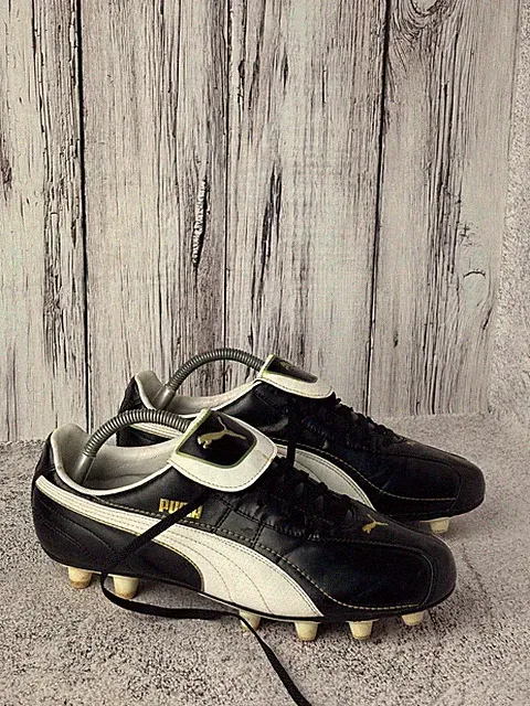 Vintage PUMA Soccer Football Cleats Black White Fold Over Tongue EU 42 US 9