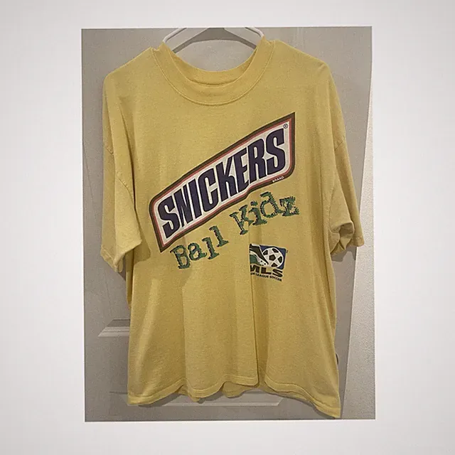 Vintage Snickers MLS Ball Kids Shirt Large Yellow Y2K Soccer Food Candy Promo