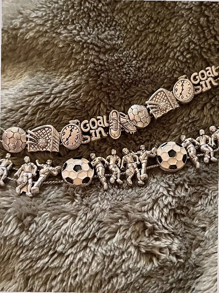 Vintage Soccer Charm Bracelet Lot 2 Silver Tone Soccer Ball