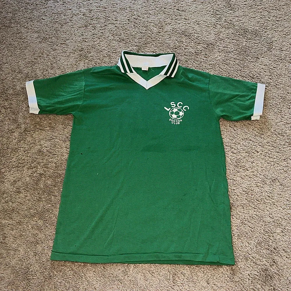 Vintage Soccer Jersey Mens Small 80s Collared Short Sleeve Green Futbol