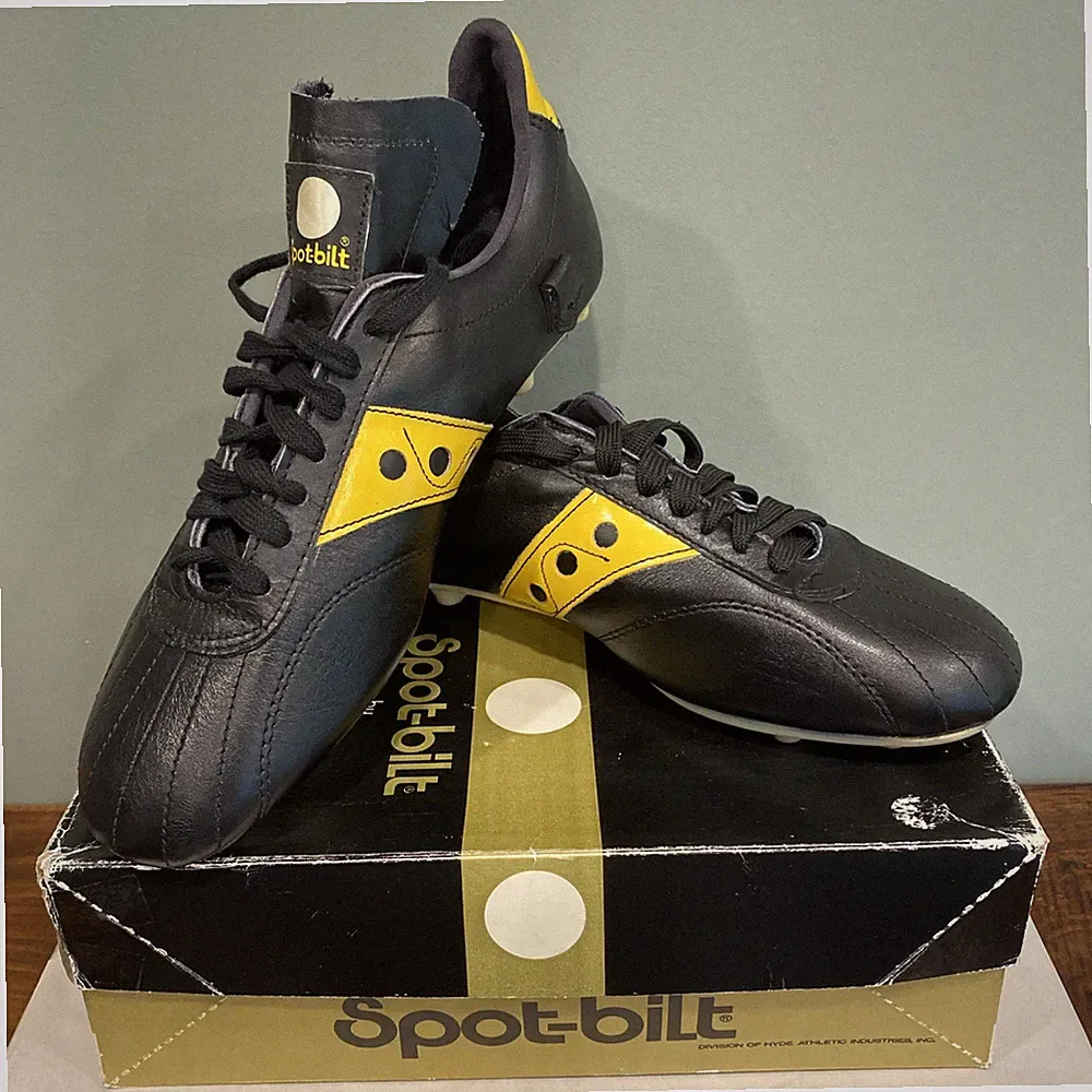 Vintage Spot-Bilt USA Soccer Cleats Mens 11 Black Yellow Leather Hyde 530 w/Box