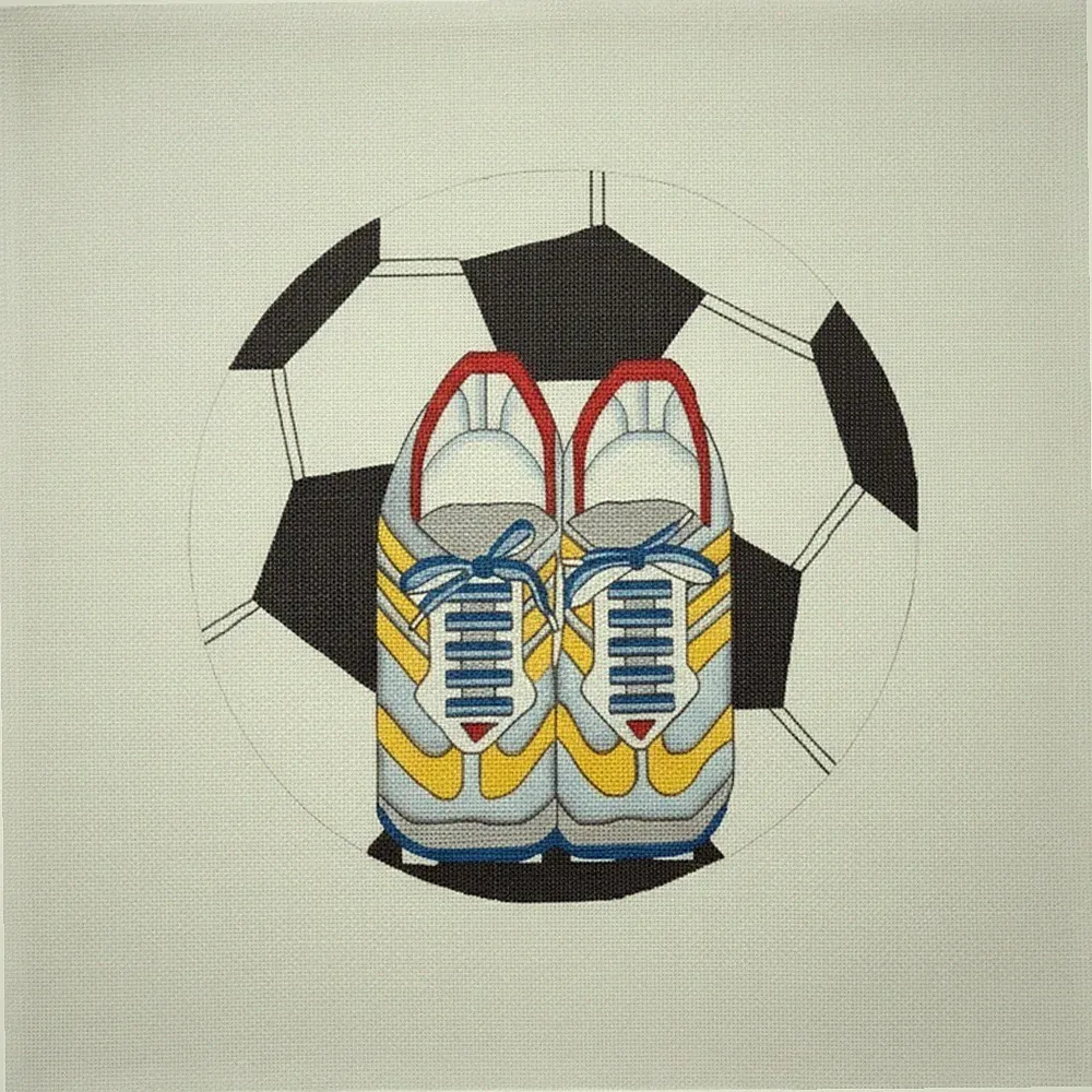 Vintage Studio 2 LTD Soccer Cleats Ball Hand Painted Needlepoint Canvas 1990s