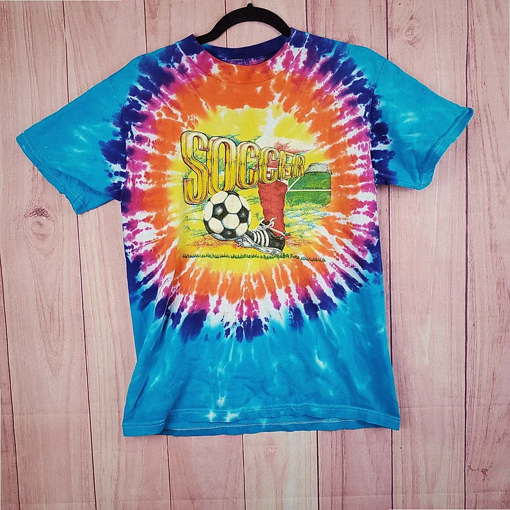 Vintage Tie Dye Graphic Soccer Shirt Sz M Medium Cleats Futbol