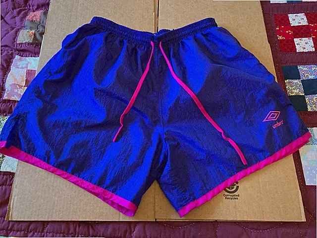 Vintage Umbro Shorts Men XL Purple Soccer Gym Sport Drawstring Made in USA Nylon