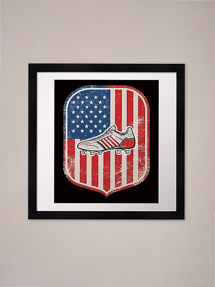 Vintage USA Badge Soccer Cleats Fra Framed Wall Art Poster Canvas Print Picture