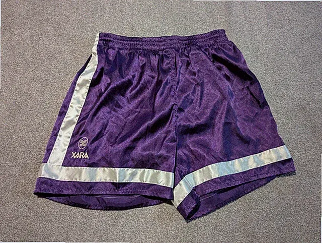 Vintage Xara Soccer Shorts Mens XL Purple Shiny Glanz Football 90s