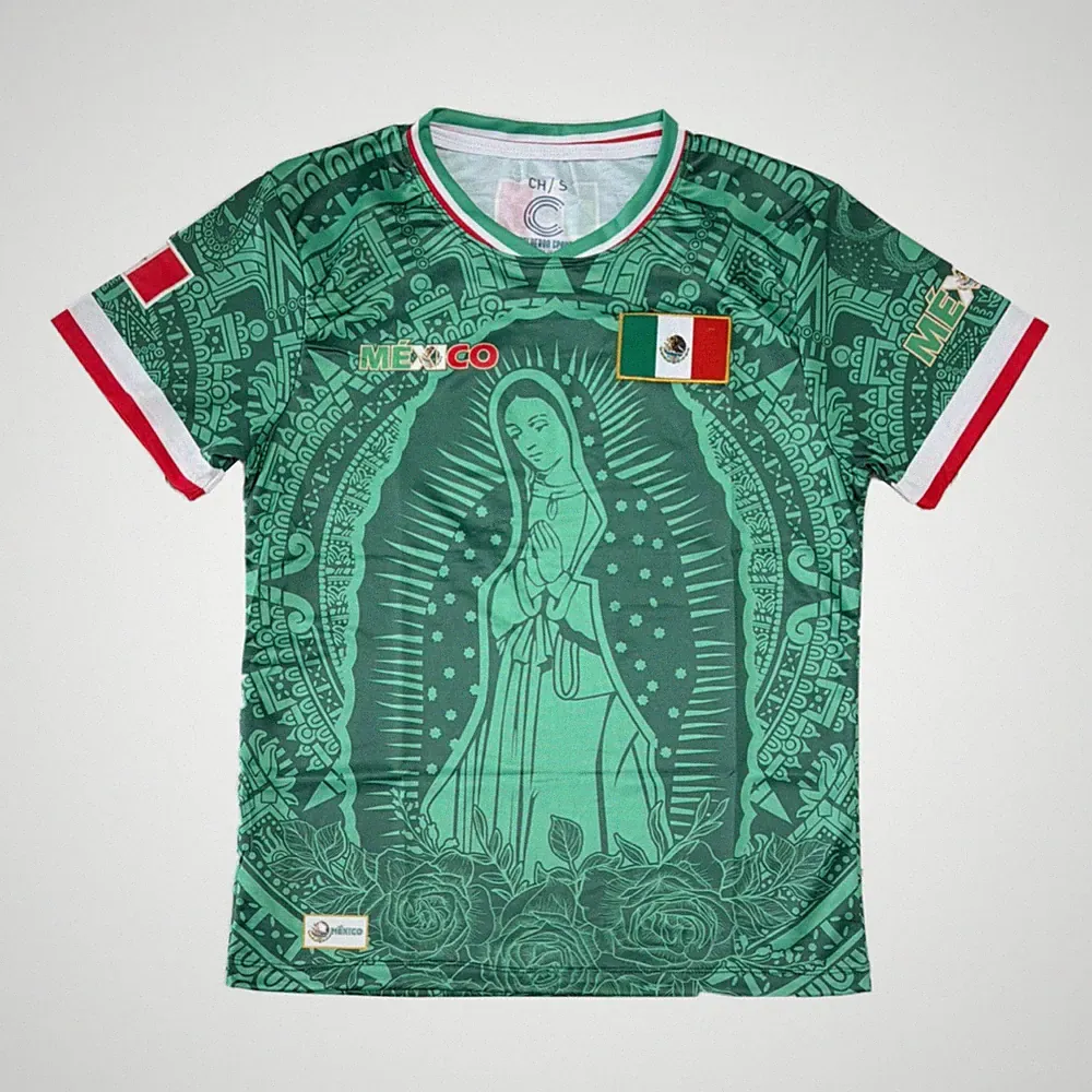 Virgencita soccer jersey unisex green color with traditional flag
