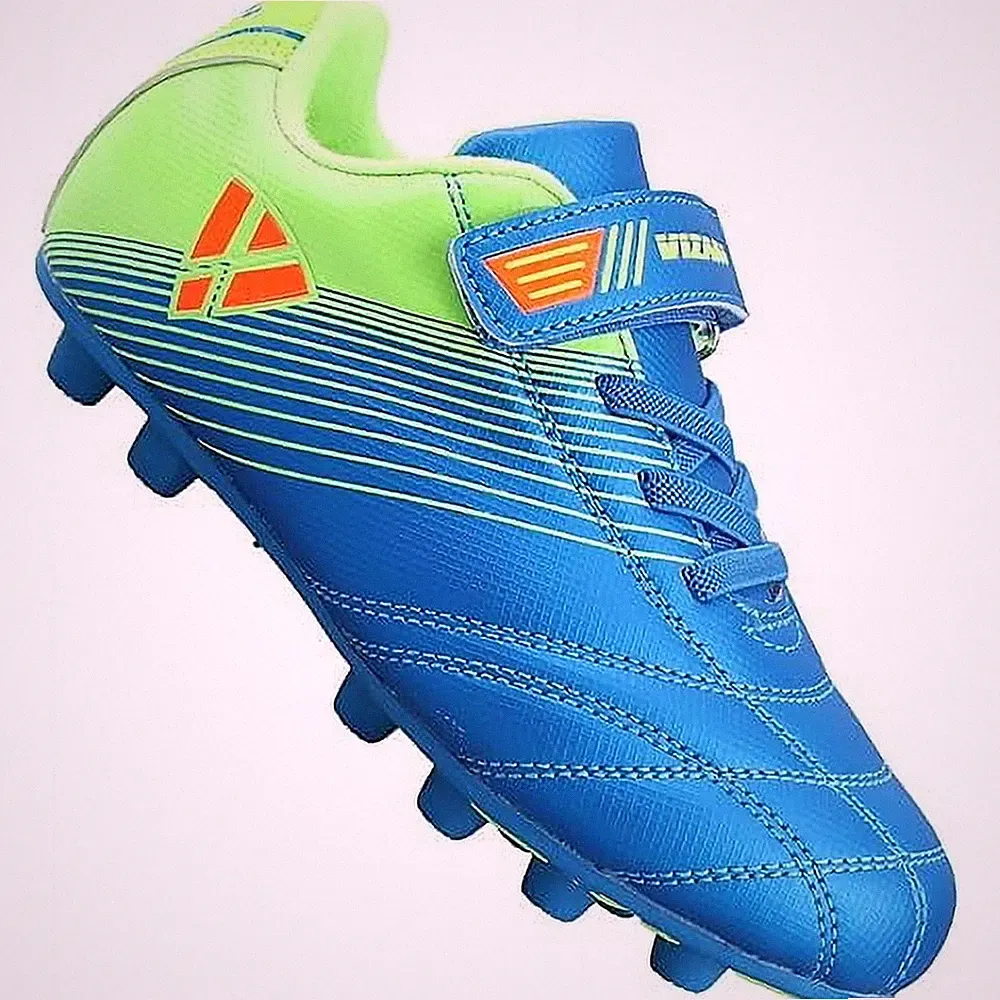 Vizari Kids Loma Hook and Loop Junior Firm Ground Soccer Cleats,Blue/Green, 9.5C
