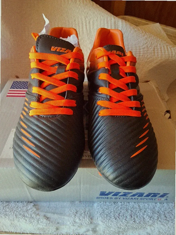 Vizari Liga Soccer Cleats | Black/Orange | Outdoor | Sz. 4 Youth | 93328 | NE