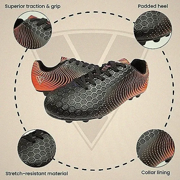 Vizari Stealth Firm Ground Soccer Cleats, Junior-4, Black/Orange, VZSE90032J-4