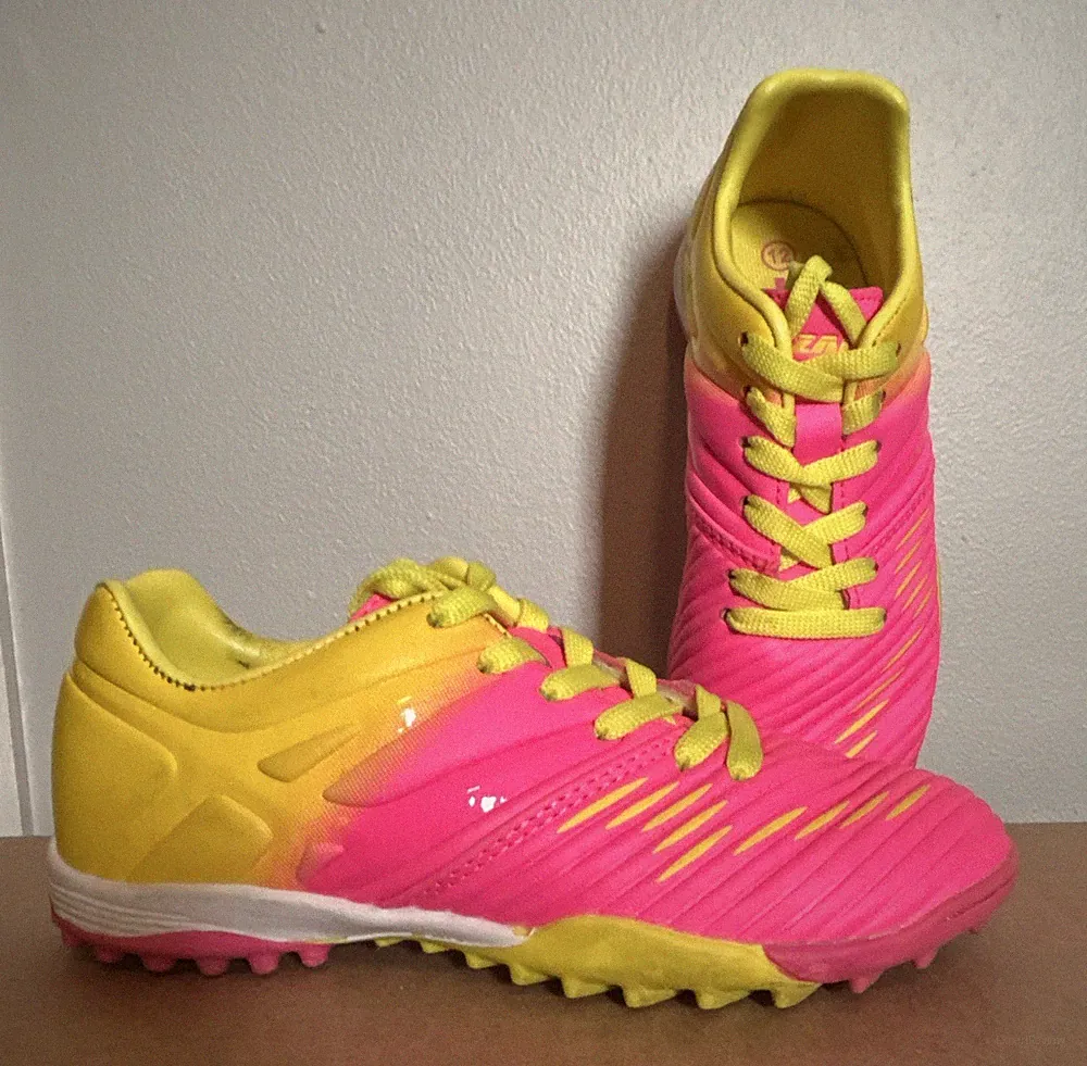 Vizari Youth Turf Soccer Cleats Lace-Up Pink/Yellow Unisex US Size 12C