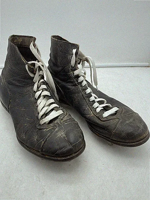 Vtg 1950s Rawlings Leather High Top Fleetfoot Football Metal Cleats Shoes Sz 10