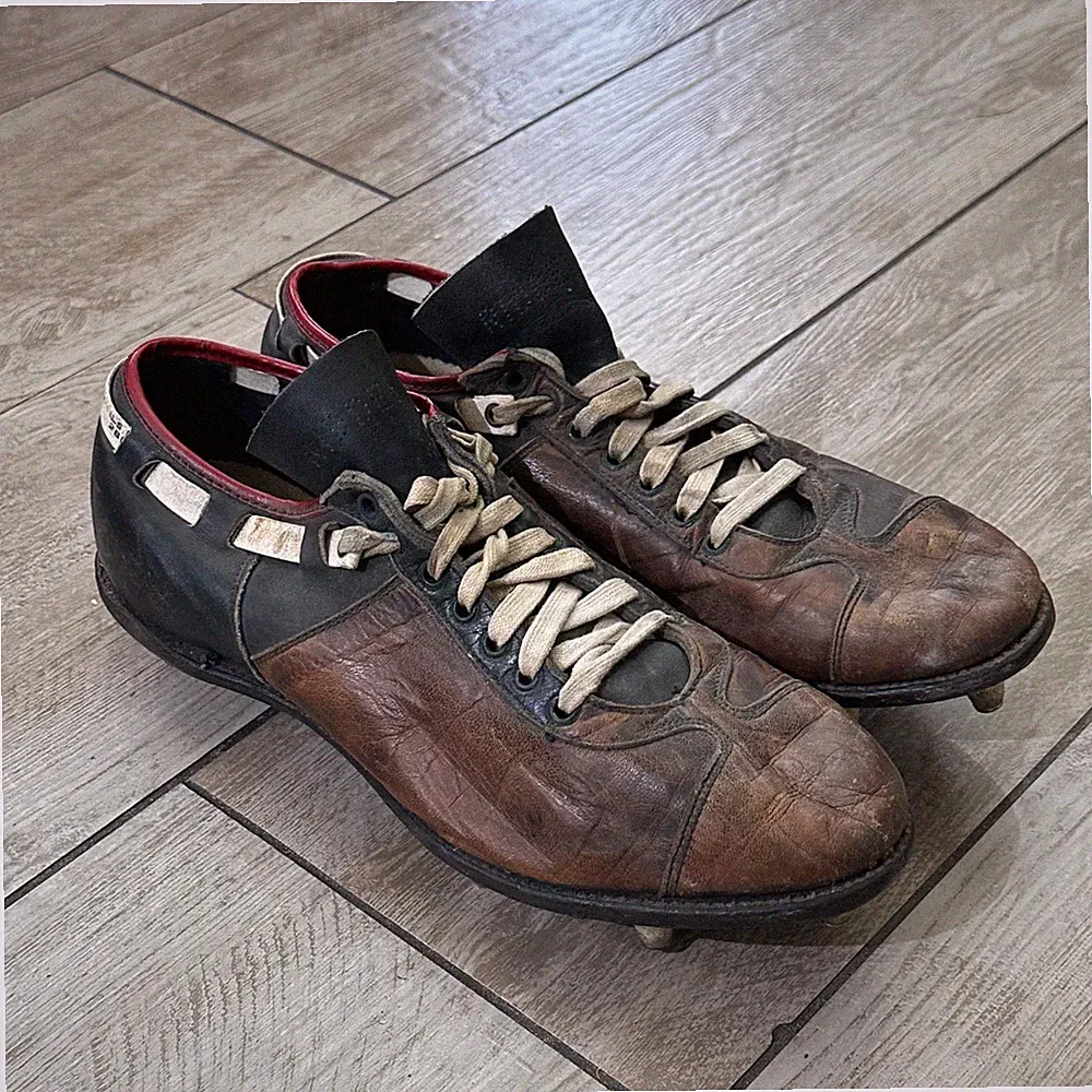VTG 50’s-60’s Riddell Rare Brown Leather Soccer Football Shoes Cleats Snug Tie 9