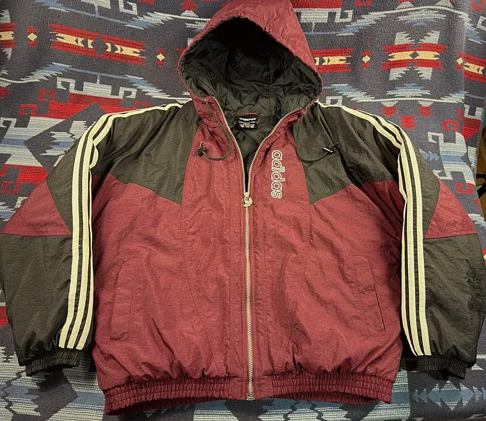 VTG Adidas Jacket XL Puffer Trefoil 90s Insulated Hooded Pockets Full Zip Soccer