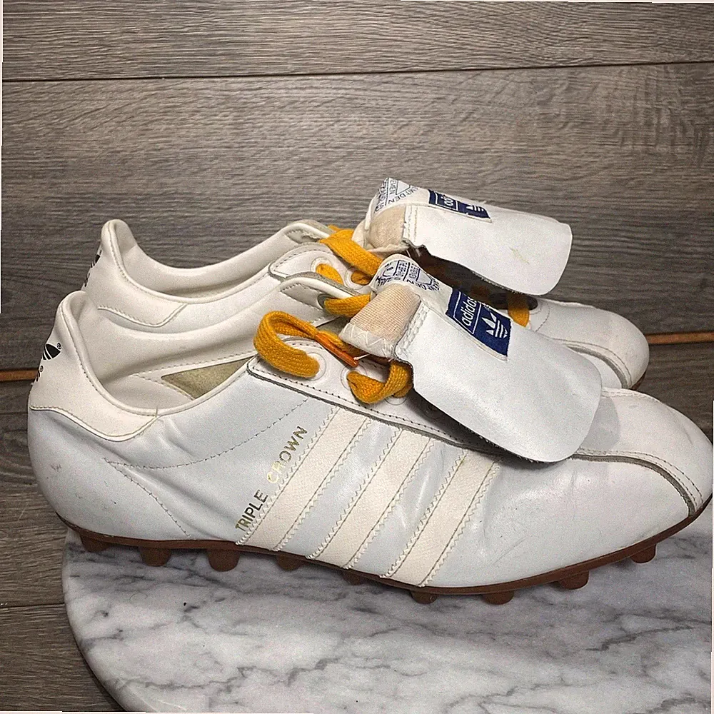 Vtg Adidas Soccer Shoes Mens 8 White Leather Triple Crown Futbol 80s Cleats