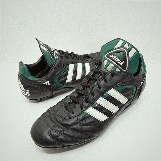 VTG Adidas Stratos SL Black Green White Leather Soccer Cleats Mens 12 045466