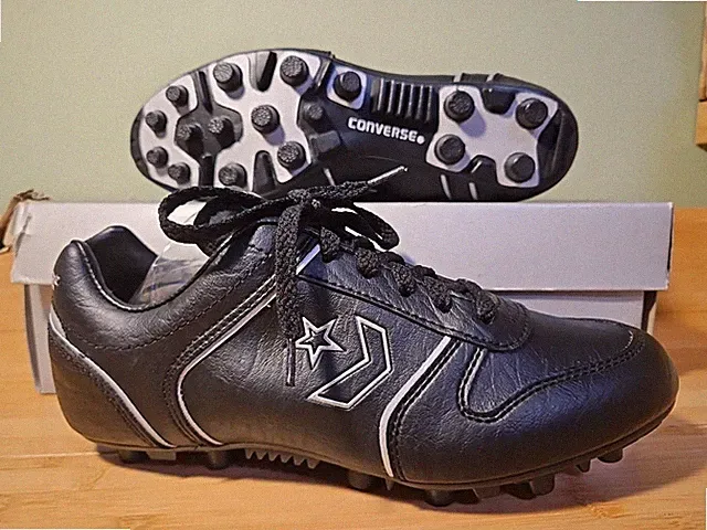 Vtg Converse Cleats Pistol Vinyl OX 80s Kids Soccer Shoes Youth Size 5.5 BLK/SV