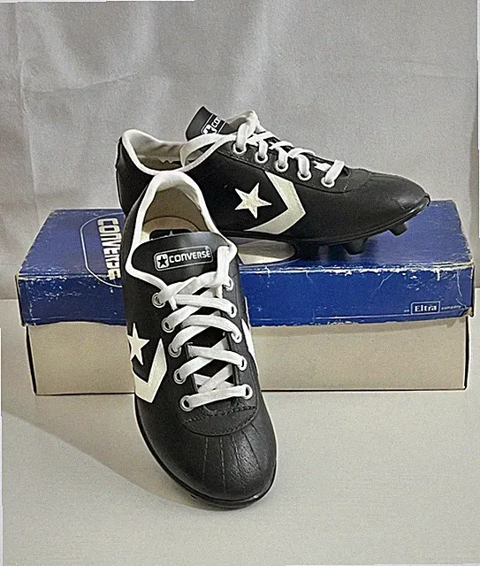 Vtg Kids Converse Black Cleats Star Vinyl 80s AYSO Official Soccer Shoes Size 4