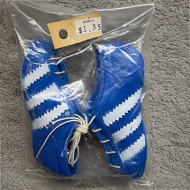 VTG Miniature Blue White Striped Soccer Football Cleats Shoes Cake Topper