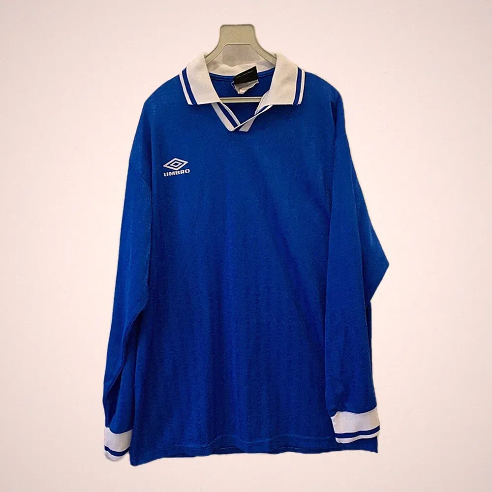 Vtg Umbro Soccer Jersey Long Sleeve Blue White Collared Training Shirt XL #232