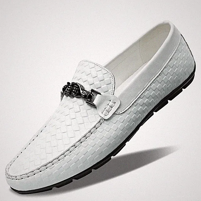 Wedding Shoes Weave Men's Genuine Leather Casual Luxury Loafers Dress Moccasins