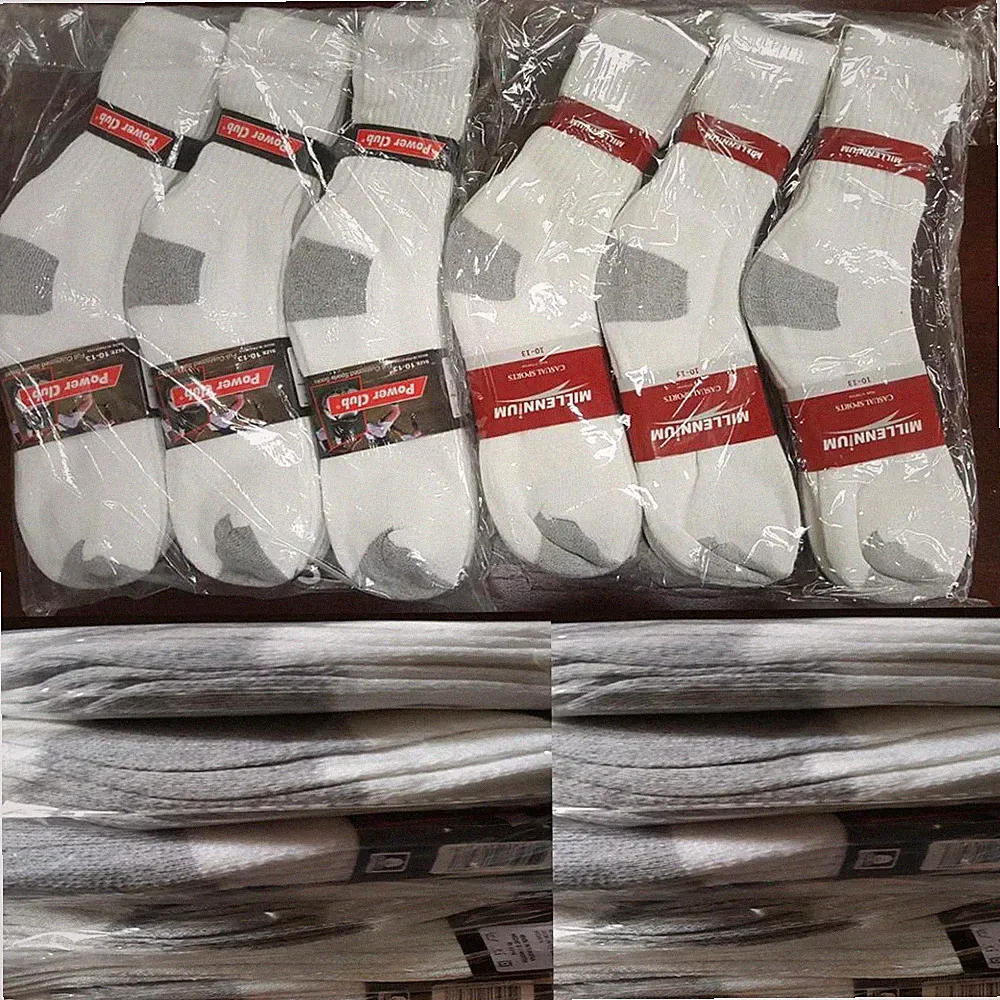 Wholesale Bulk Lot Men's White/Gray Sports Casual Cotton Crew Socks 9-11 10-13